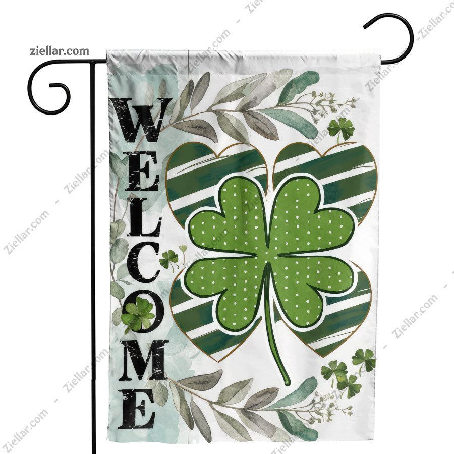 St. Patrick's Day Garden Flag _ Rustic Clover Heart Design for Yard or Home