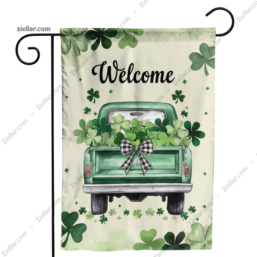 St Patricks Day Garden Flag 12x18 Inch Double Sided Truck Shamrocks Yard Decor