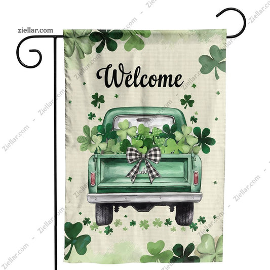 St Patricks Day Garden Flag 12x18 Inch Double Sided Truck Shamrocks Yard Decor