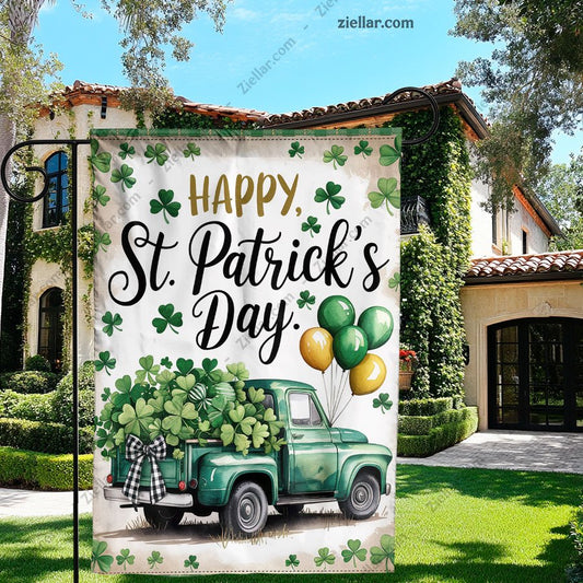 St Patricks Day Truck Garden Flag 12x18 Inch Double Sided Burlap Outdoor Decor