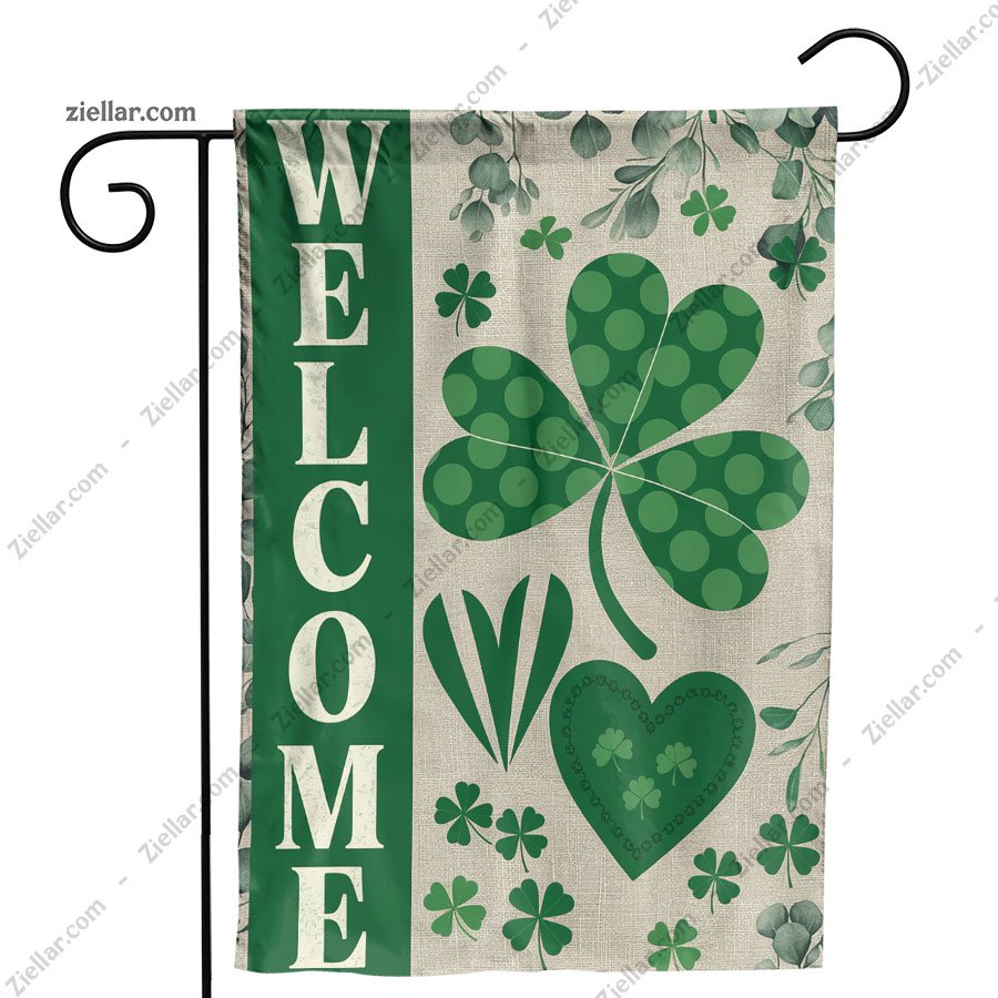 St Patricks Day Shamrock Garden Flag 12x18 Inch, Double Sided Lucky Yard Decor