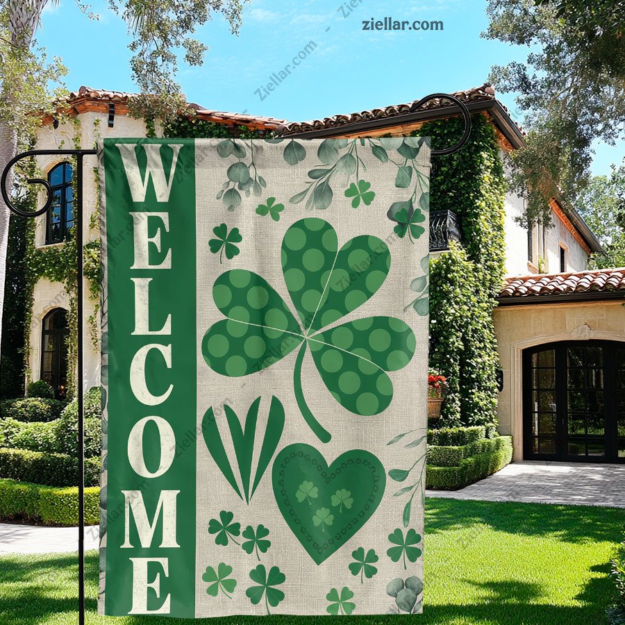 St Patricks Day Shamrock Garden Flag 12x18 Inch, Double Sided Lucky Yard Decor