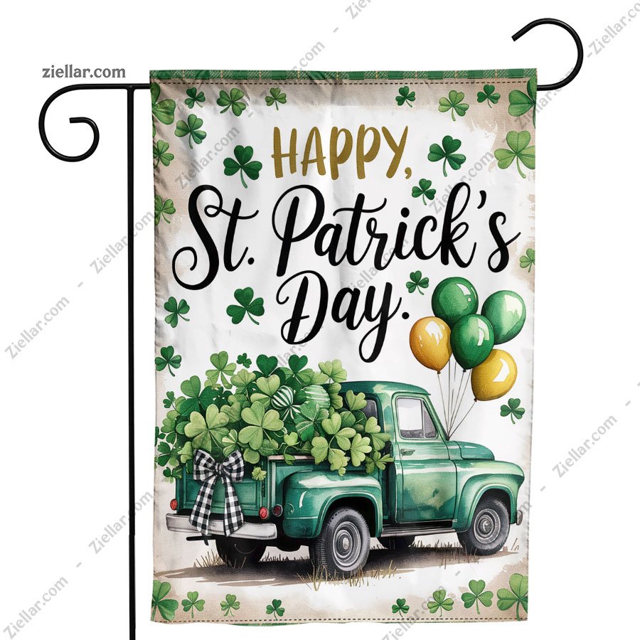 St Patricks Day Truck Garden Flag 12x18 Inch Double Sided Burlap Outdoor Decor