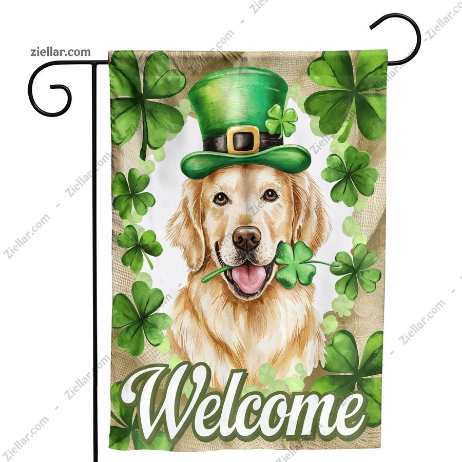 St Patricks Day Green Hat Dog Flag 12x18 Inch, Lucky Shamrock Outdoor Decor