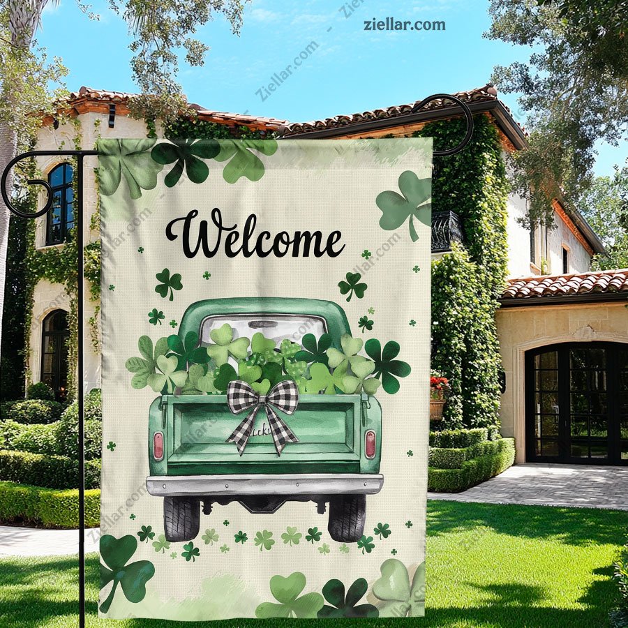 St Patricks Day Garden Flag 12x18 Inch Double Sided Truck Shamrocks Yard Decor