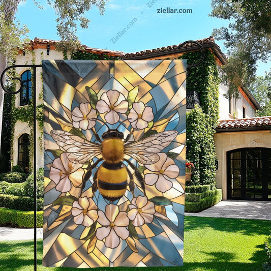 Stained Glass Bee Garden Flag Outdoor Yard Decor Pollinator Home Gift Banner