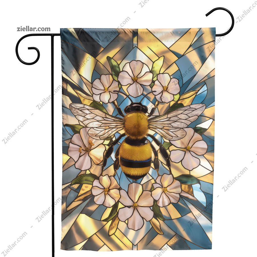 Stained Glass Bee Garden Flag Outdoor Yard Decor Pollinator Home Gift Banner
