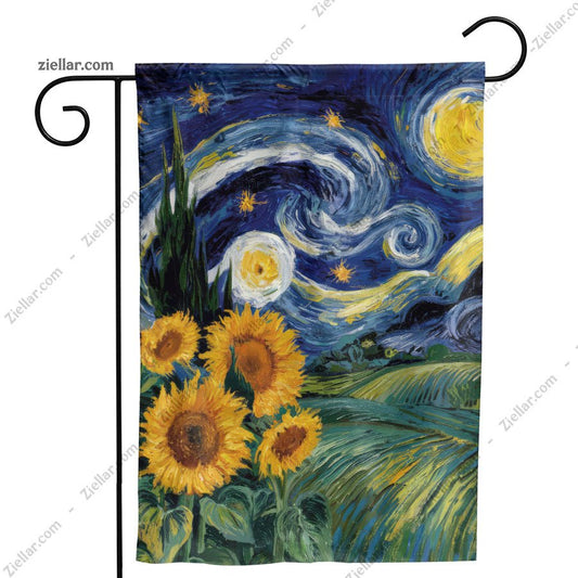 Starry Night Sunflowers Art Print Home Wall Decor Van Gogh Inspired Canvas
