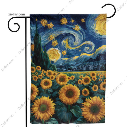 Starry Night Sunflowers Decorative House Flag Outdoor Porch Yard Decoration