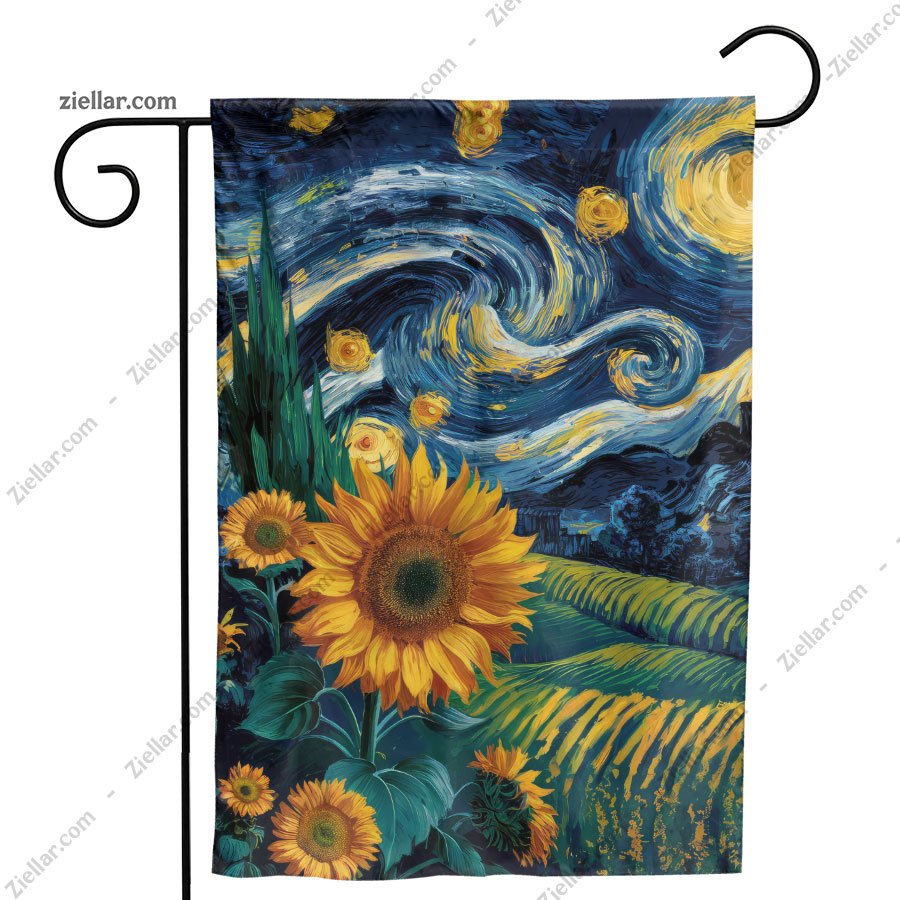 Starry Night Sunflowers Garden Flag Outdoor Yard Decor Summer Floral Design