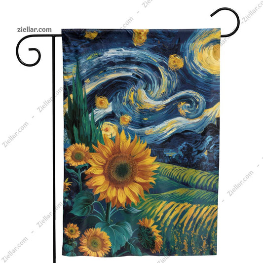 Starry Night Sunflowers Garden Flag Outdoor Yard Decor Summer Floral Design