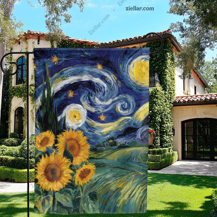 Starry Night Sunflowers Art Print Home Wall Decor Van Gogh Inspired Canvas