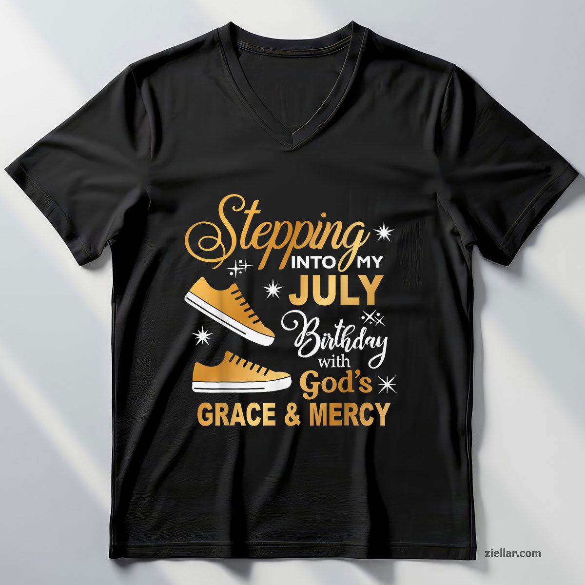 Stepping Into My July Birthday With God's Grace & Mercy V-Neck Shirt