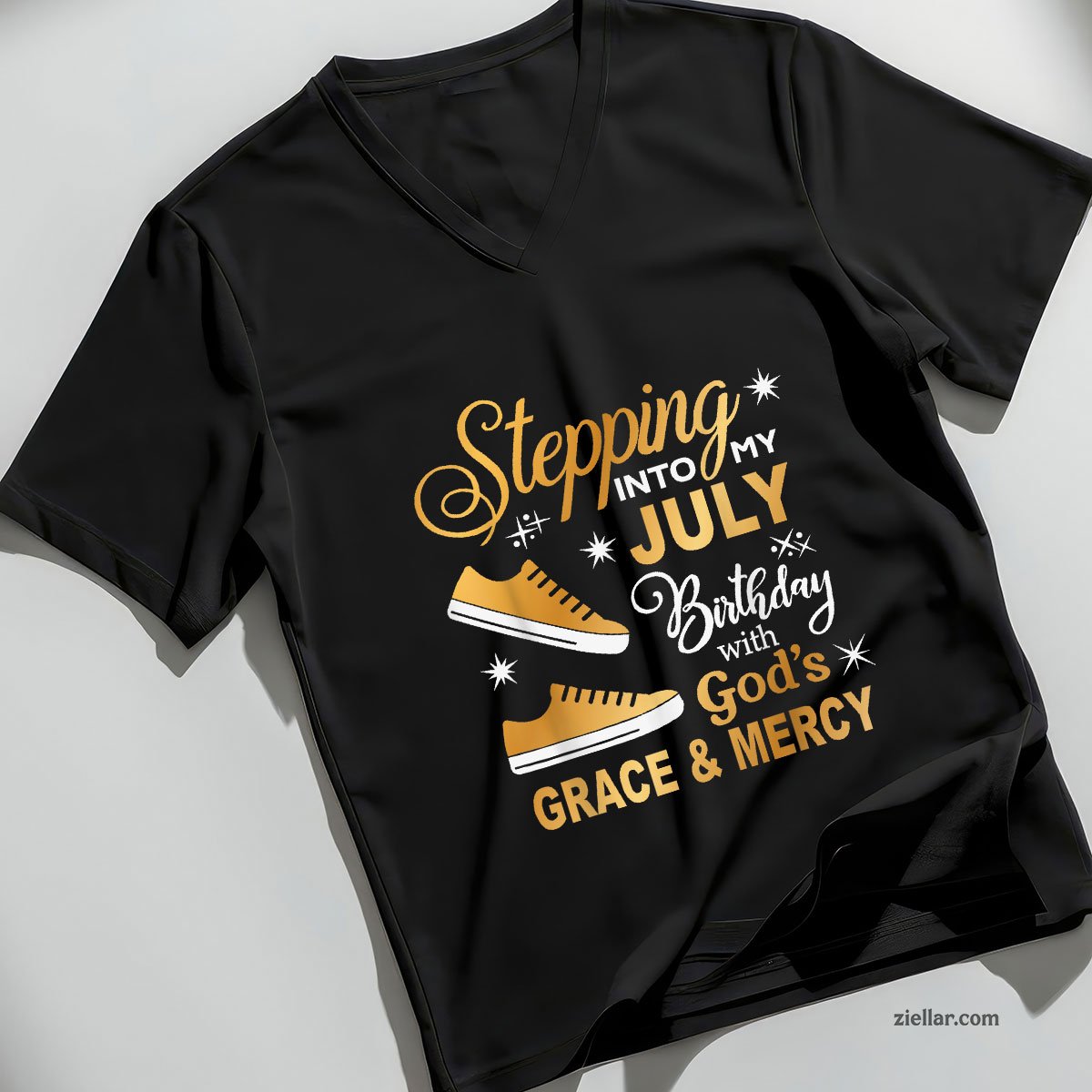 Stepping Into My July Birthday With God's Grace & Mercy V-Neck Shirt