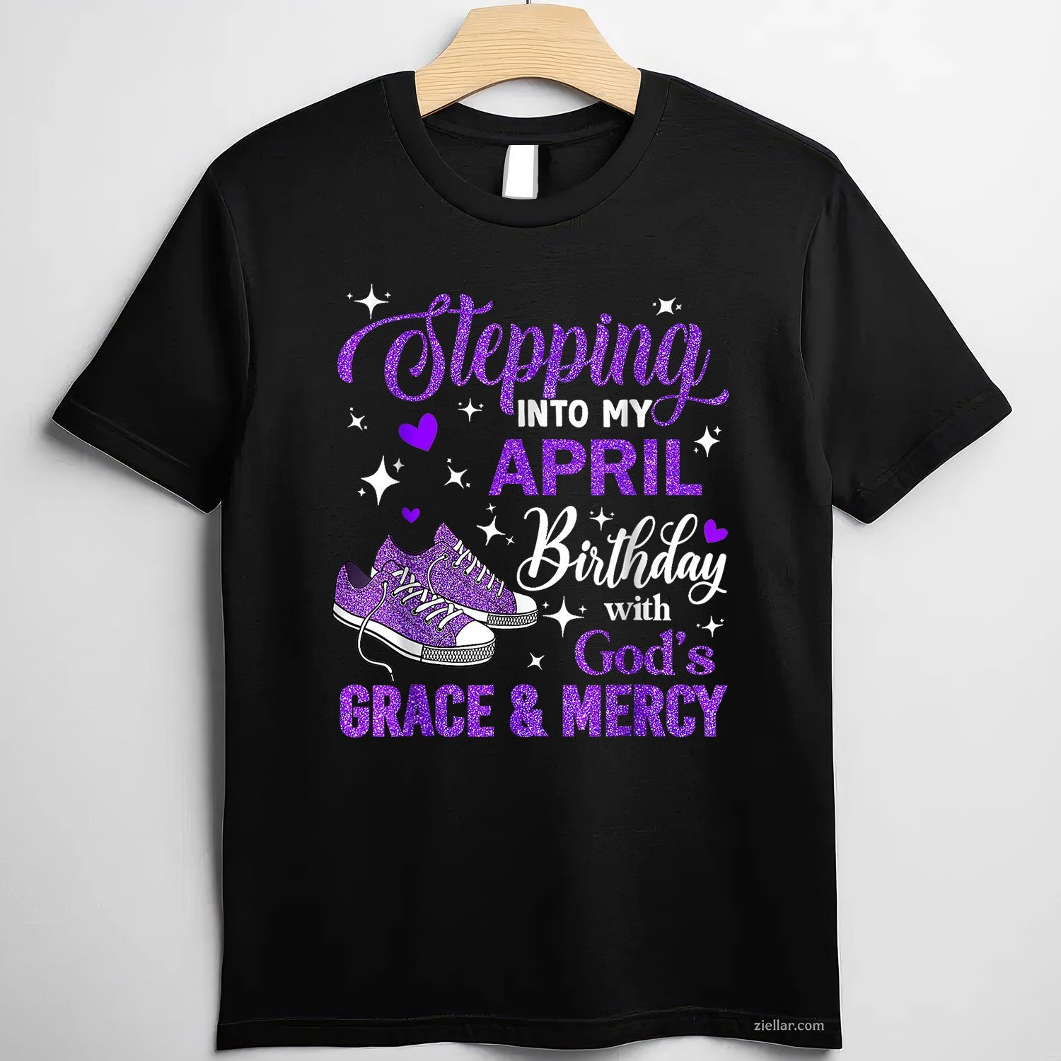 Stepping Into My April Birthday Tee and T-Shirt, With God's Grace and Mercy T-Shirt for Adults