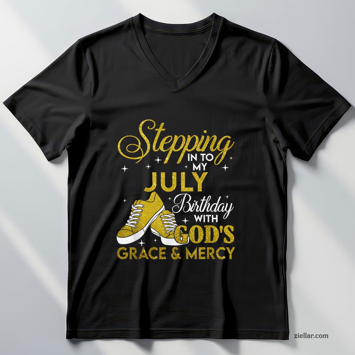 Stepping Into My July Birthday With Gods Grace And Mercy V-Neck Shirt