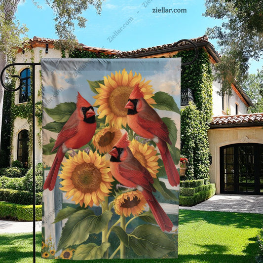 Stunning Cardinals and Sunflowers House Flag for Garden Yard Home Decoration