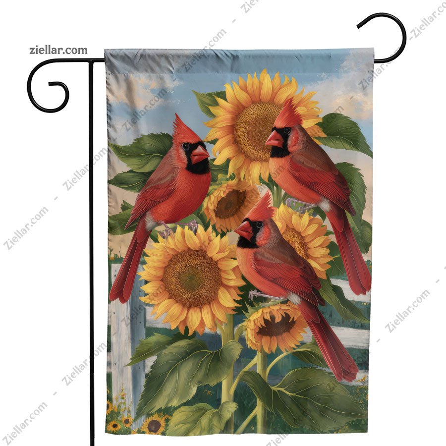 Stunning Cardinals and Sunflowers House Flag for Garden Yard Home Decoration