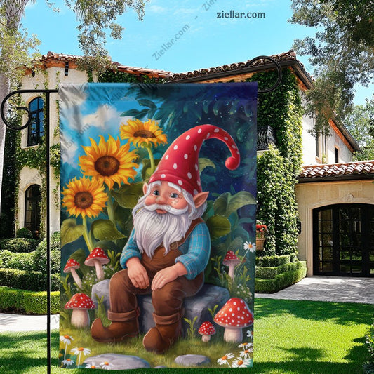 Summer Gnome Garden House Flag 28x40 Funny Floral Yard Outdoor Decoration