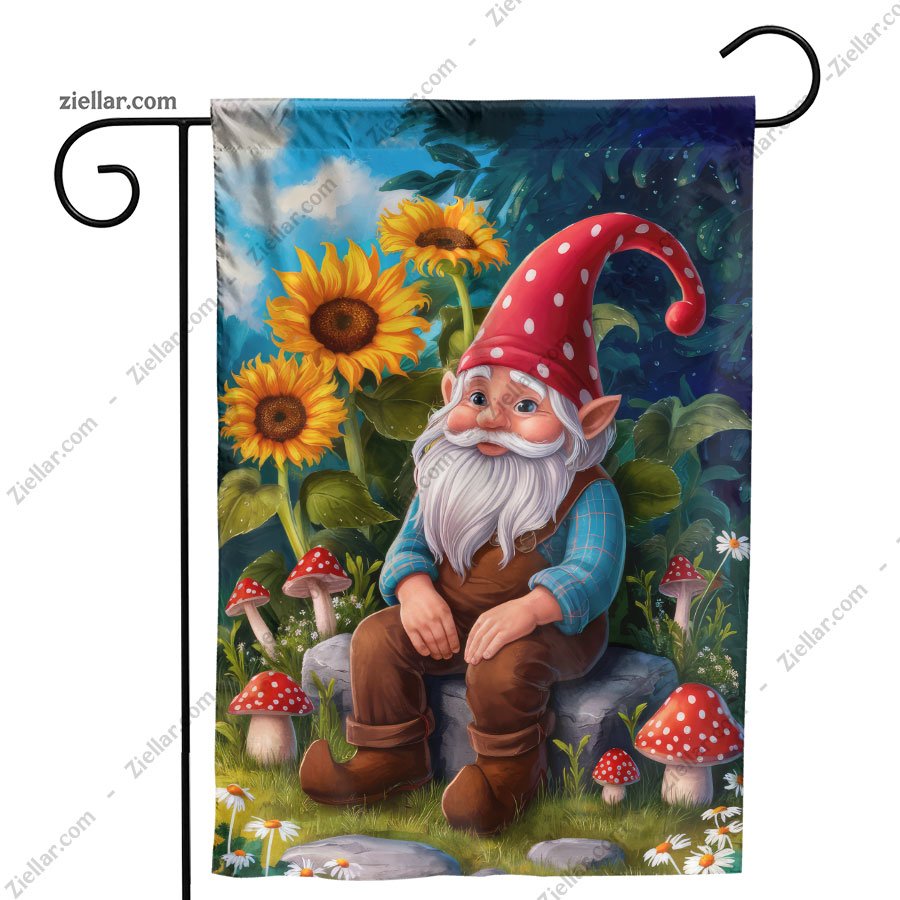 Summer Gnome Garden House Flag 28x40 Funny Floral Yard Outdoor Decoration