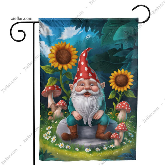 Summer Gnome and Flowers House Flag 28x40 Funny Yard Garden Outdoor Decor