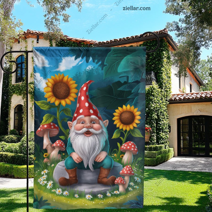 Summer Gnome and Flowers House Flag 28x40 Funny Yard Garden Outdoor Decor