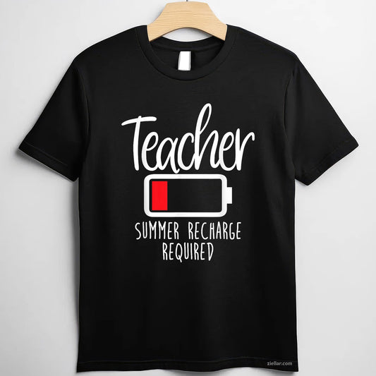 Summer Recharge Required Tee and T-Shirt, Funny Teacher Last Day of School T-Shirt for Women Adults