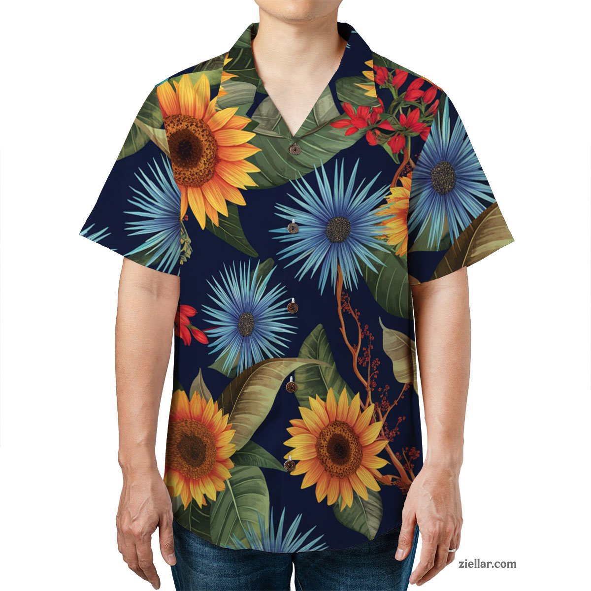 Sunflower Wildflower Hawaiian Shirt Tee, Colorful Aloha Vacation Outfit