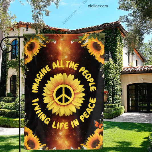 Sunflower and Butterfly Garden Flag Cosmic Peace Art Outdoor Yard Home Decor