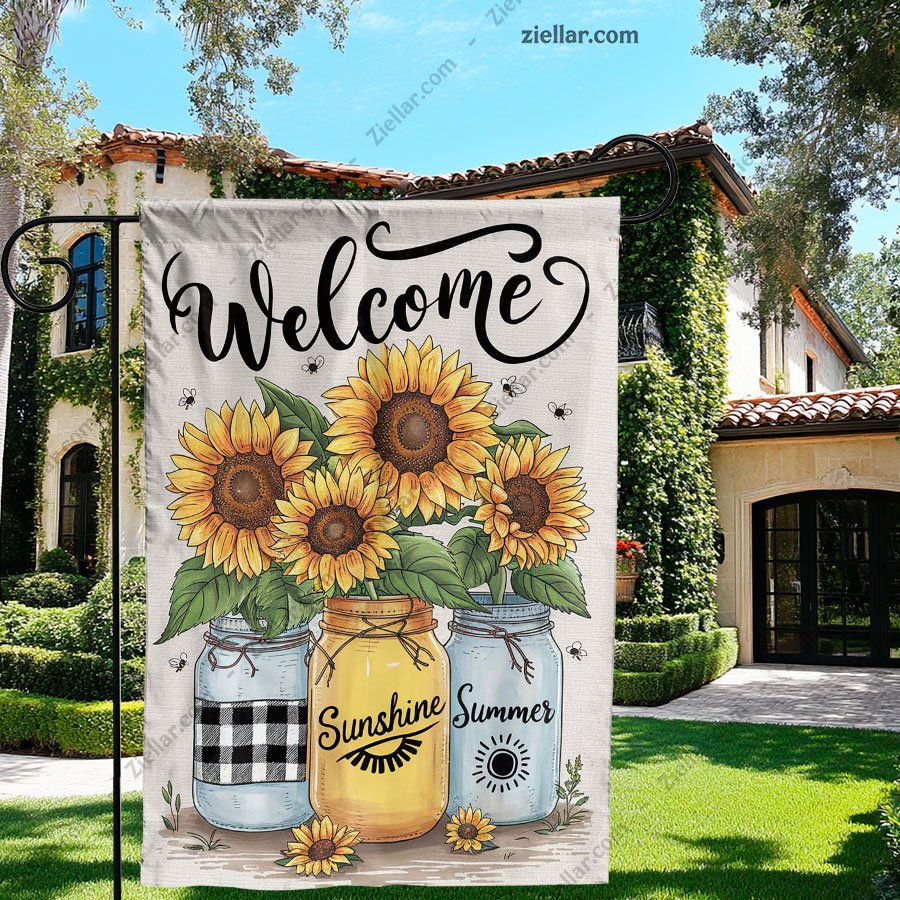 Sunflower Mason Jar Garden Flag Double Sided Burlap Outdoor Summer Yard Decor
