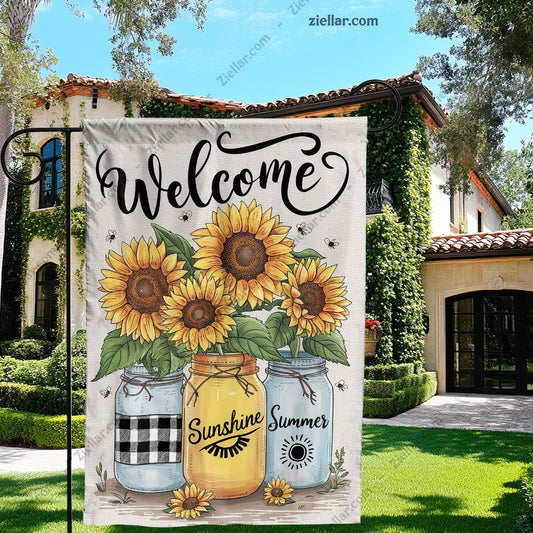 Sunflower Mason Jar Garden Flag Double Sided Burlap Outdoor Summer Yard Decor