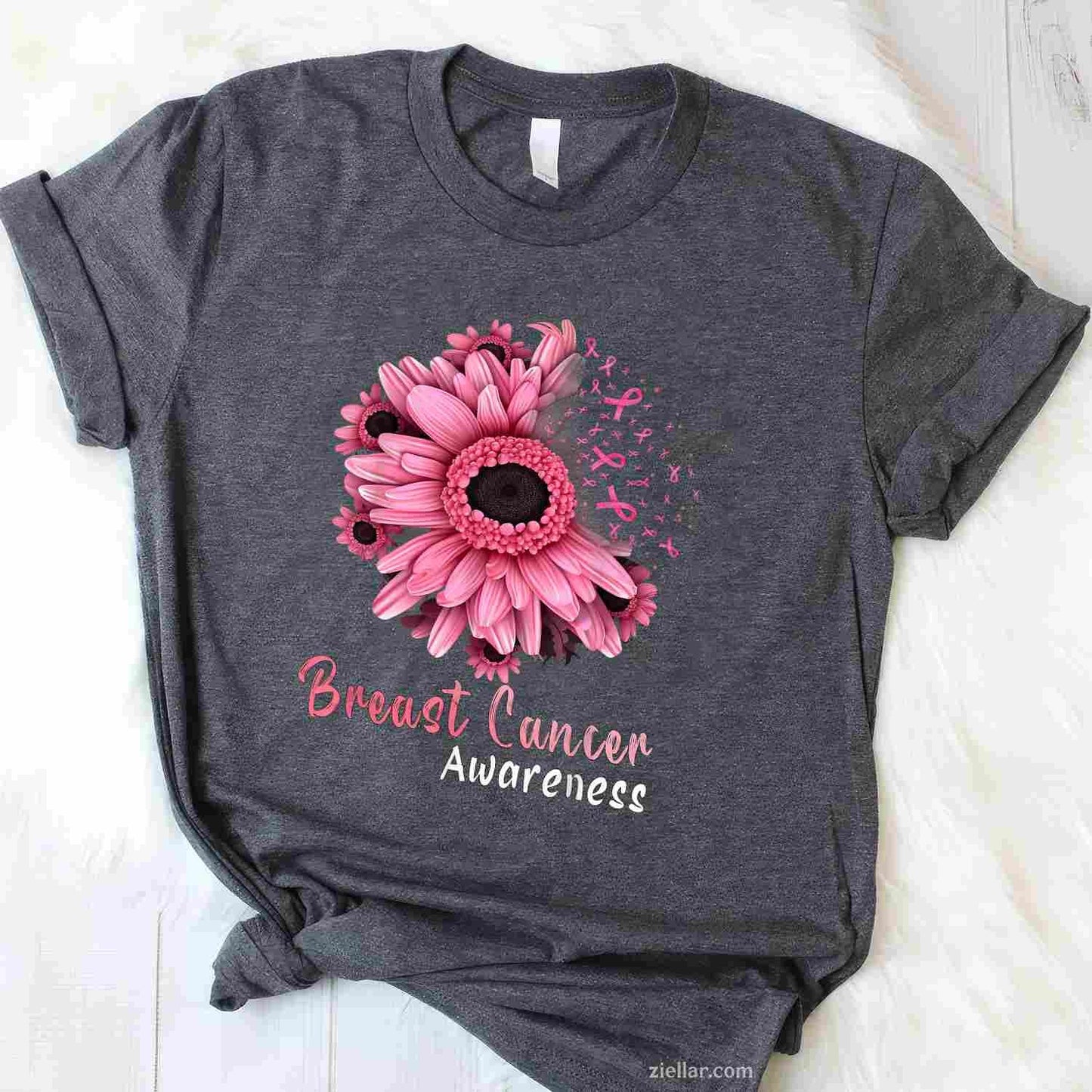 Sunflower Breast Cancer Awareness Pink Ribbon In October Funny Graphic Tee and T-Shirt Gift for Adults Men Women Unisex