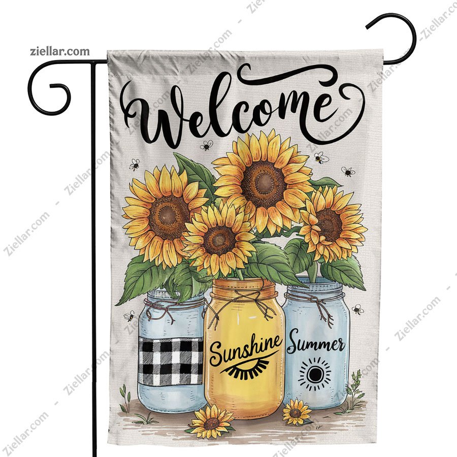 Sunflower Mason Jar Garden Flag Double Sided Burlap Outdoor Summer Yard Decor