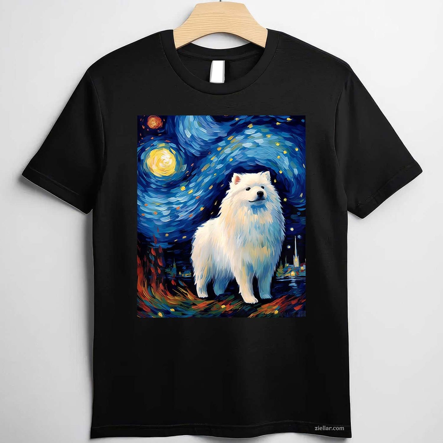 Surreal Starry Night T-Shirt, Samoyed Dog Vintage Graphic Tee For Pet Owner Adults Unisex