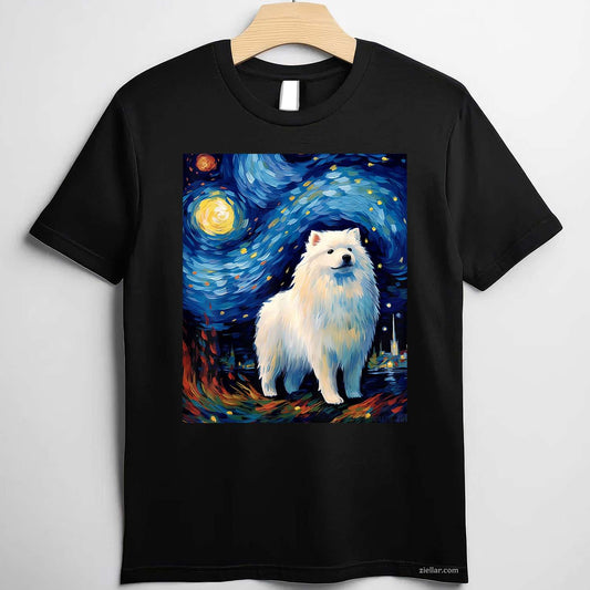Surreal Starry Night T-Shirt, Samoyed Dog Vintage Graphic Tee For Pet Owner Adults Unisex