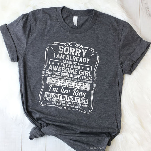 Taken by Awesome September Girl Tee and T-Shirt, Funny Birthday Shirt for Men Adults