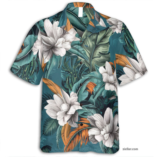 Teal Floral Print Hawaiian Shirt Tee, Aloha Summer Beach Party Gift