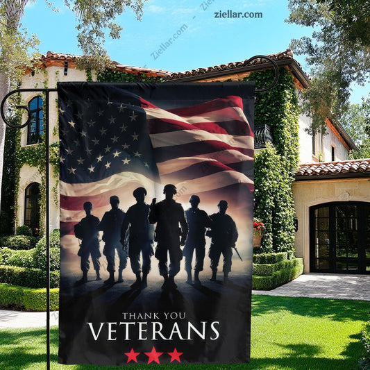 Thank You Veterans Flag with Soldier Silhouettes for Home Garden Patriotic Decor