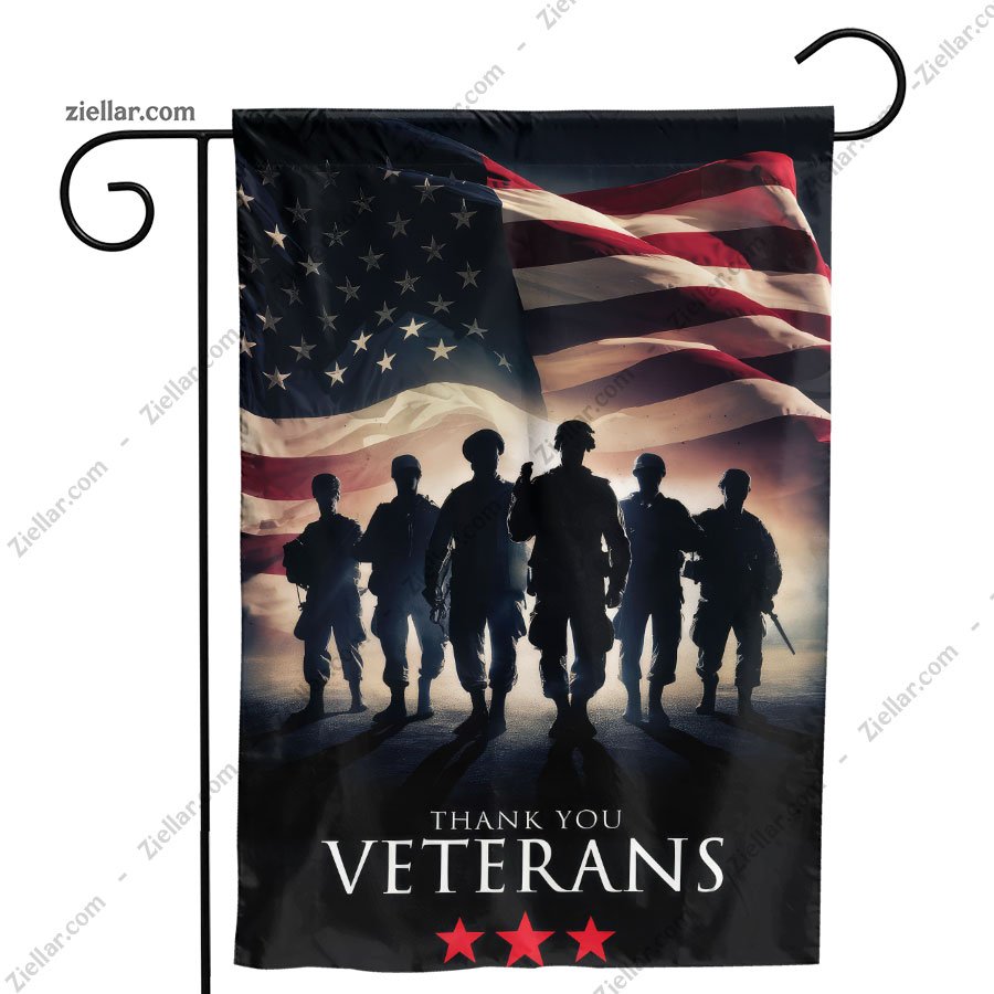 Thank You Veterans Flag with Soldier Silhouettes for Home Garden Patriotic Decor