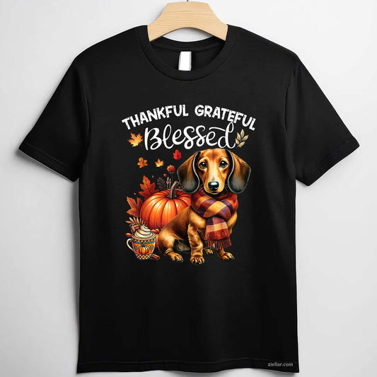 Thankful Grateful Blessed Dachshund Dog Fall Y'all Autumn Men Women  T-Shirt and Tee for Adults Men Women Unisex