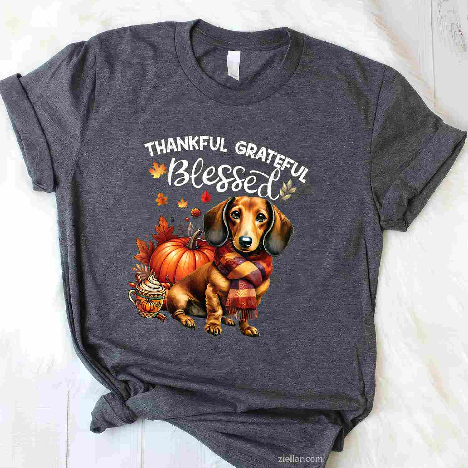 Thankful Grateful Blessed Dachshund Dog Fall Y'all Autumn Men Women  T-Shirt and Tee for Adults Men Women Unisex