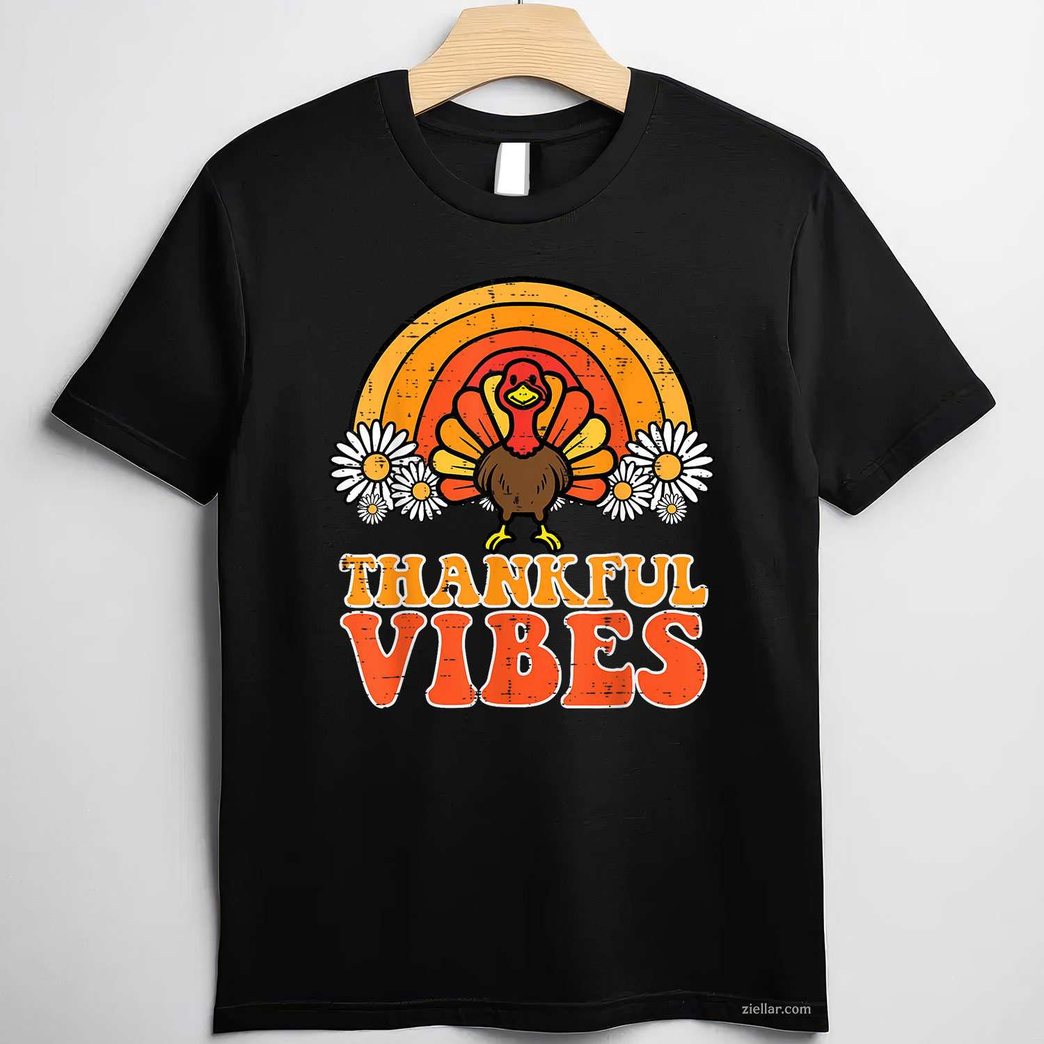 Thankful Vibes Turkey Rainbow Funny Retro Thanksgiving Women T-Shirt and Tee for Adults Men Women Unisex
