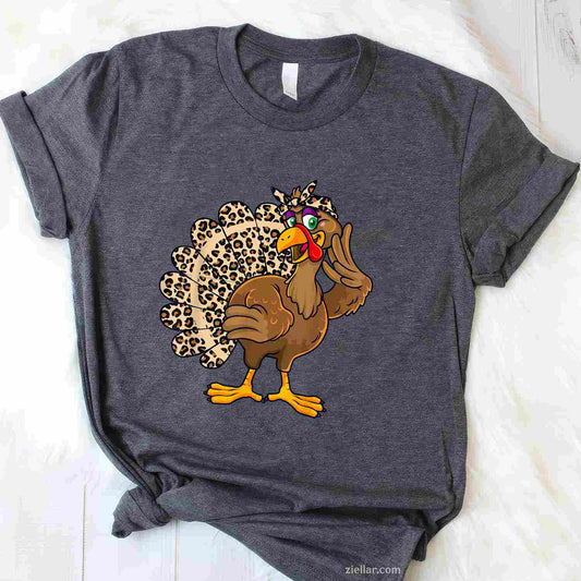 Thanksgiving Turkey Women Leopard Print Autumn Fall Premium T-Shirt And Tee For Adults