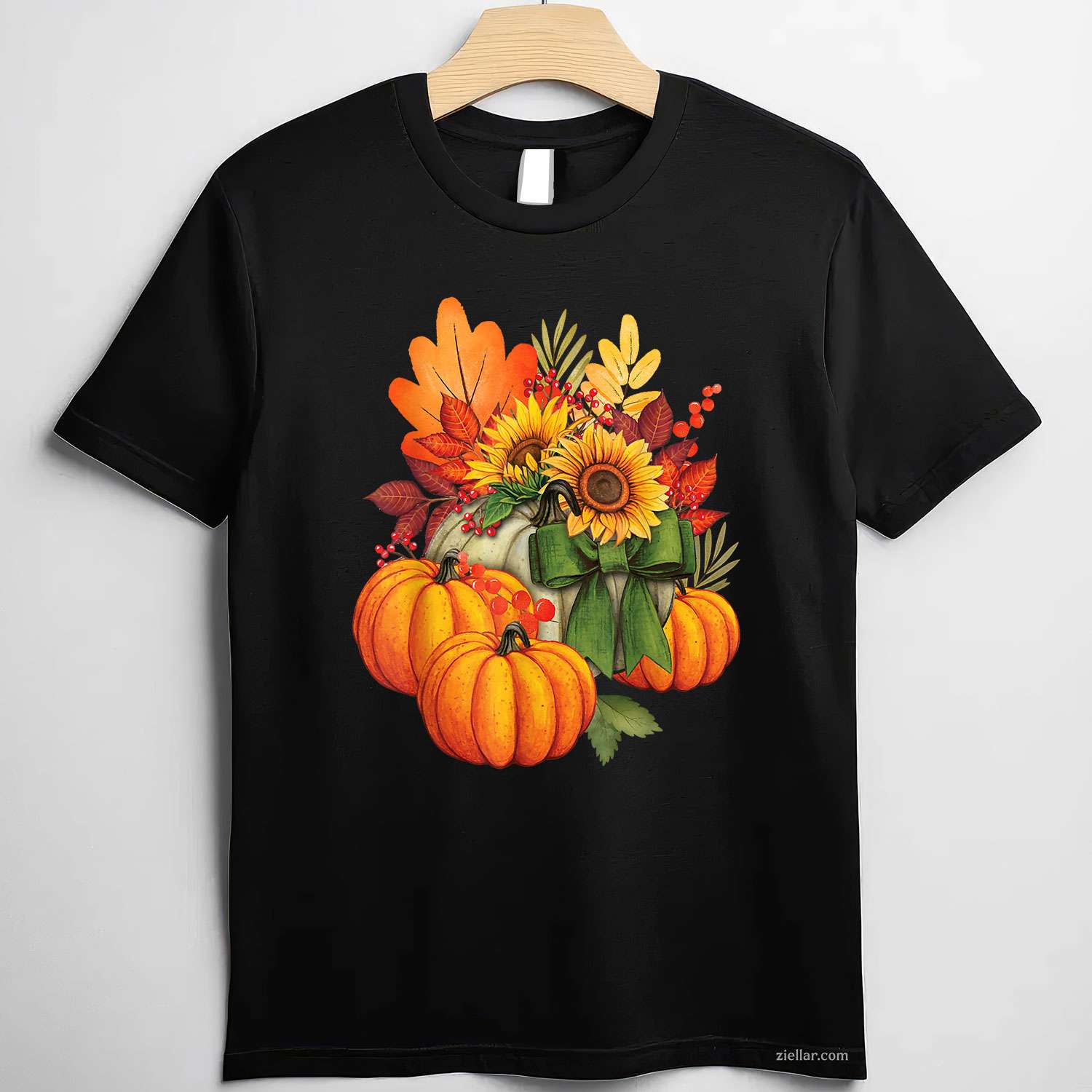 Thanksgiving Pumpkin Sunflower Fall Autumn Holiday T-Shirt and Tee for Adults Men Women Unisex Perfect Gift