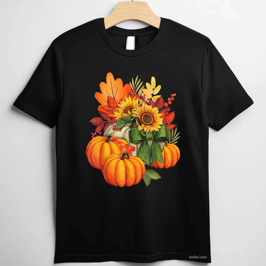 Thanksgiving Pumpkin Sunflower Fall Autumn Holiday T-Shirt and Tee for Adults Men Women Unisex Perfect Gift