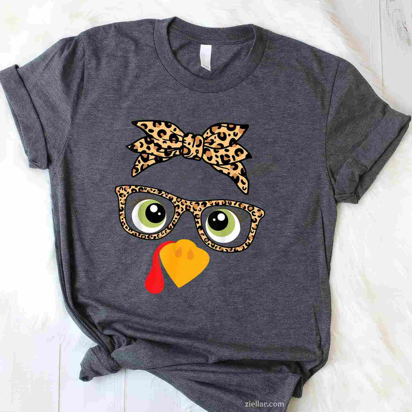 Thanksgiving Turkey Face Leopard Print Glasses Women Women T-Shirt and Tee for Adults Men Women Unisex