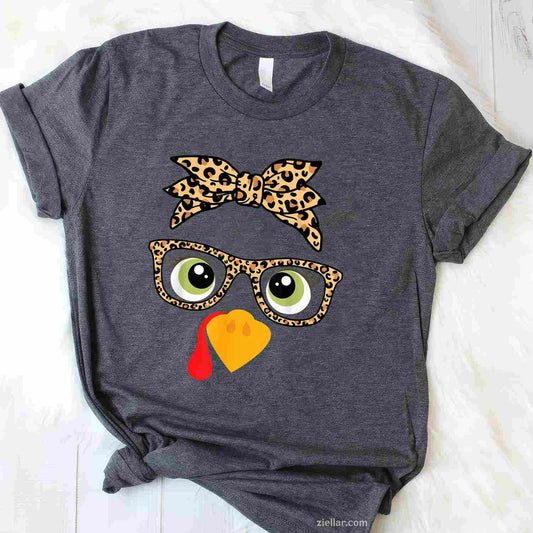 Thanksgiving Turkey Face Leopard Print Glasses Women Women T-Shirt and Tee for Adults Men Women Unisex