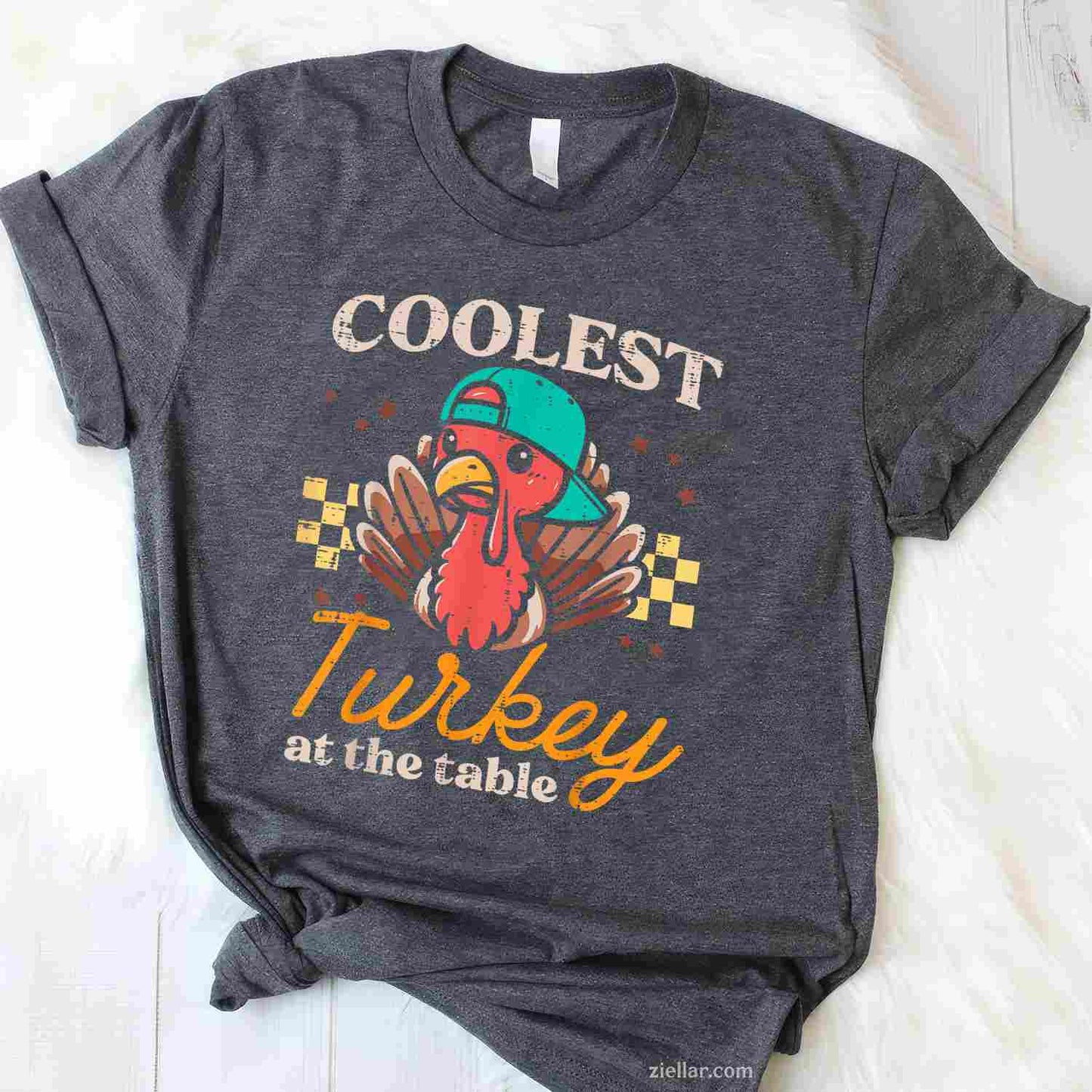 Thanksgiving Coolest Turkey At Table Funky T-Shirt And Tee For Men, Women And Young Adults