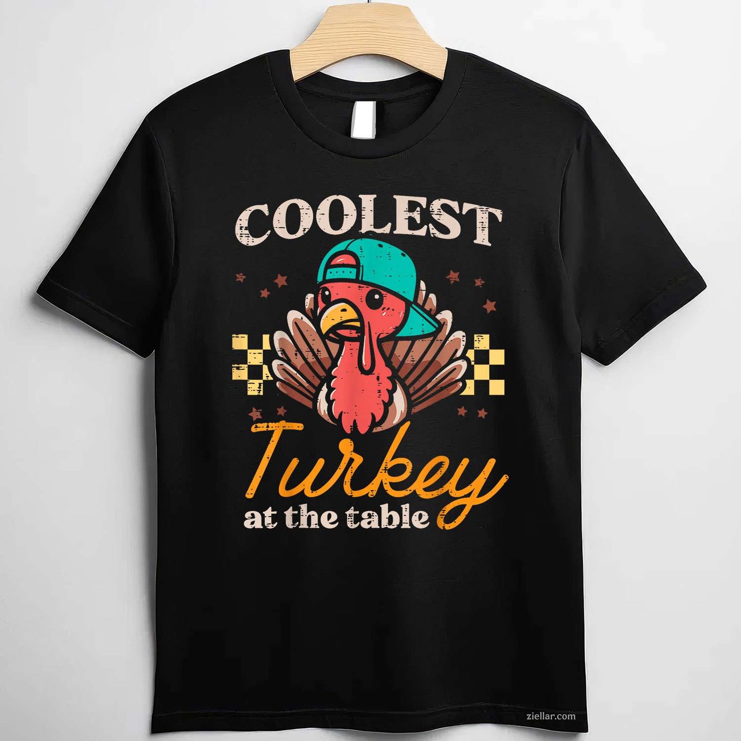 Thanksgiving Coolest Turkey At Table Funky T-Shirt And Tee For Men, Women And Young Adults