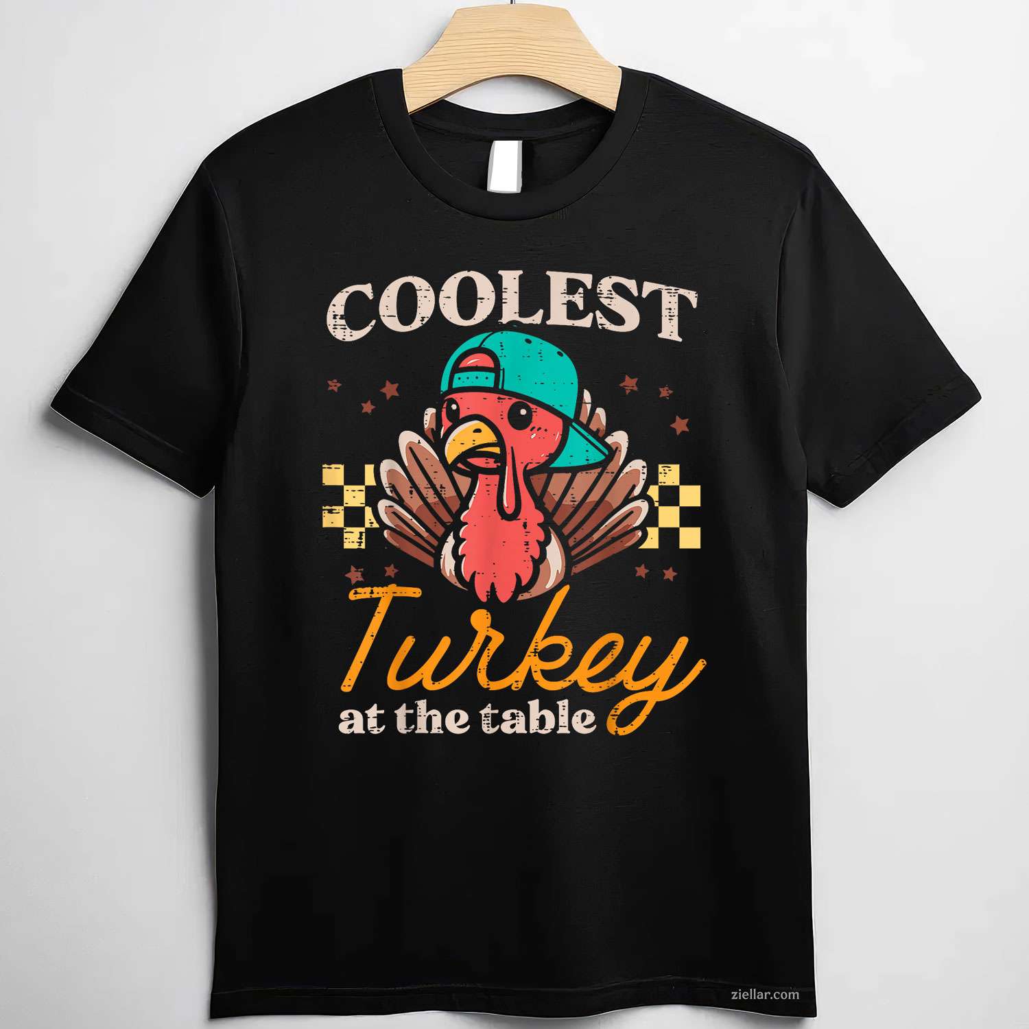 Thanksgiving Coolest Turkey At Table Funky T-Shirt And Tee For Men, Women And Young Adults